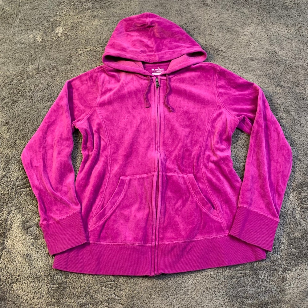Y2K Womens‎ Velour Zip Up Hoodie Magenta Pink Velvety Sweatshirt Size L